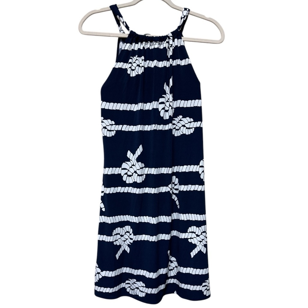 Cynthia Rowley Nautical Rope Print Halter Dress Navy White Summer Dress, Size M